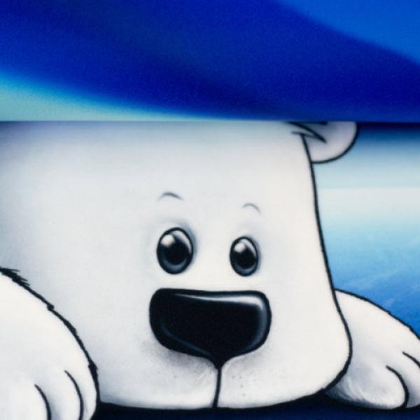 Samt Chenille Kissenpanel mit vier Eisbären im Nordlicht, Nachtblau